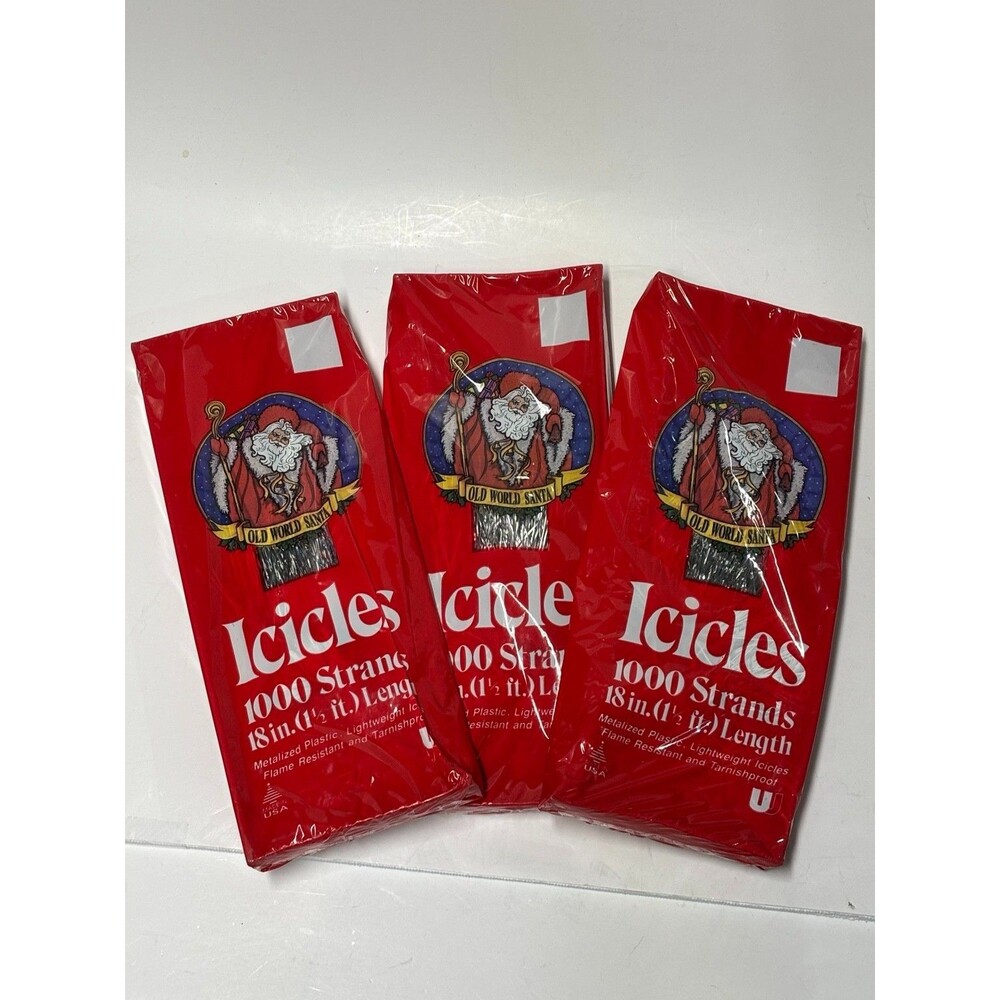 Vintage Old World Santa Icicles Tinsel Lot of 3 Sealed 1000 Strands 18" NOS